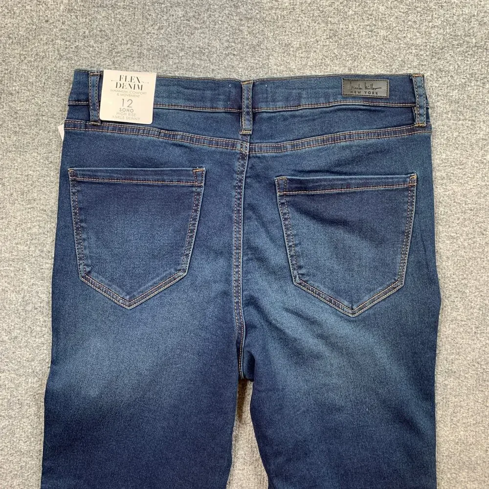 Nicole Miller Jeans Women 12 Blue Flex Denim Soho High Rise Ankle Skinny Stretch